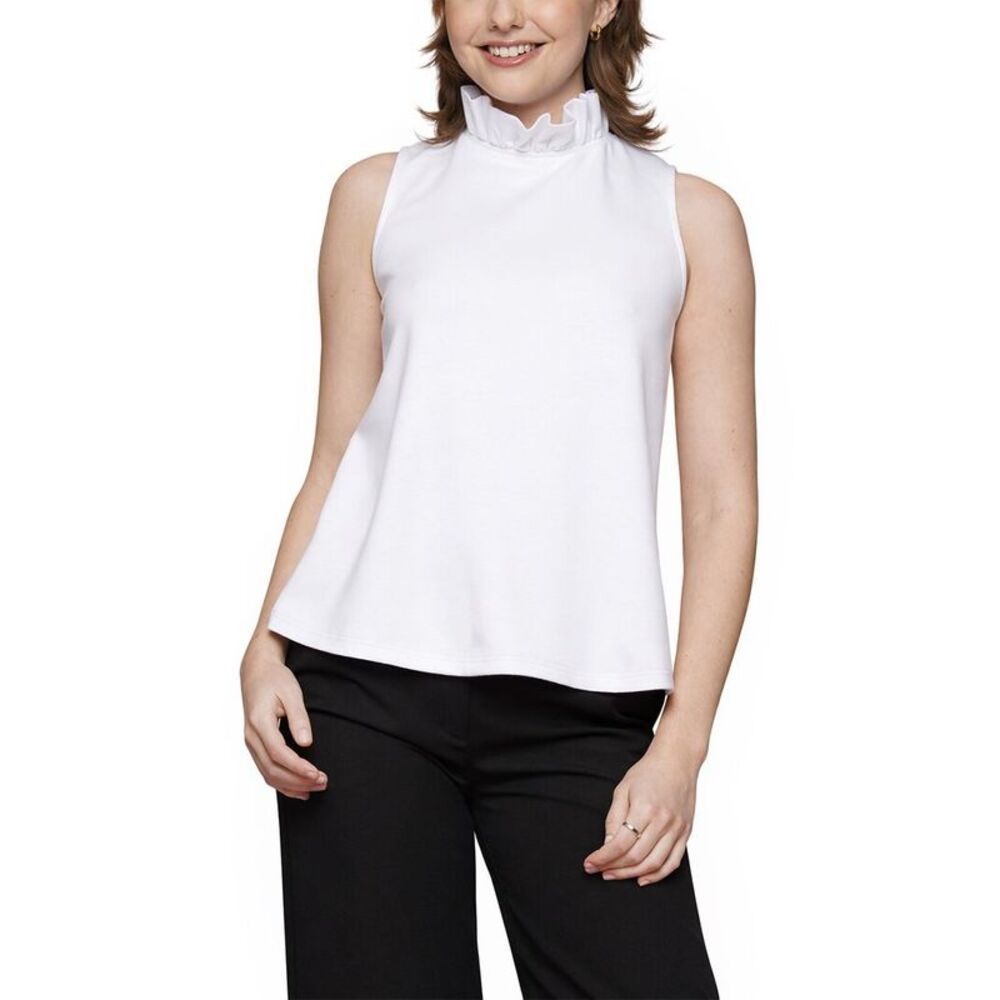 Why Dress Womens Ruffle Neck Bow Back Top, White